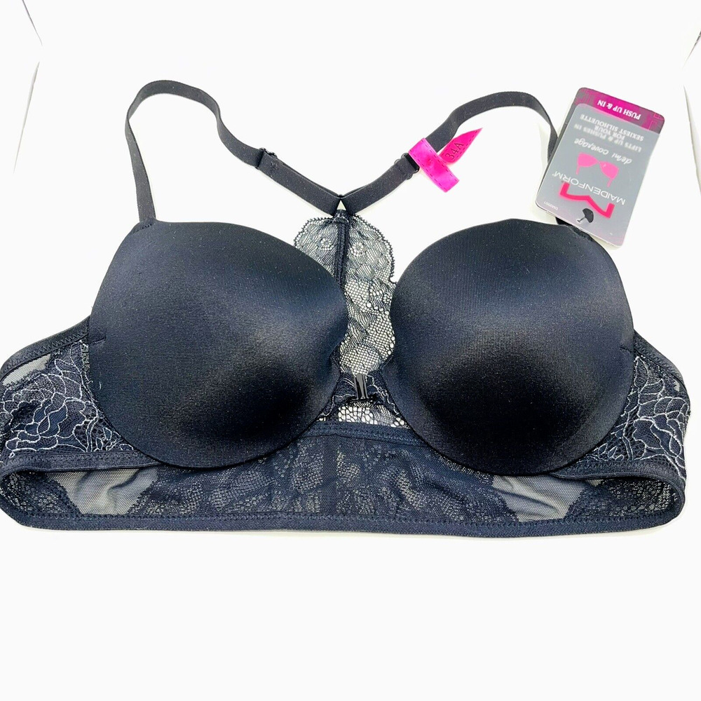 New MAIDENFORM DM9901 Demi Coverage Push-Up Racerback Front Close Black Bra 32A